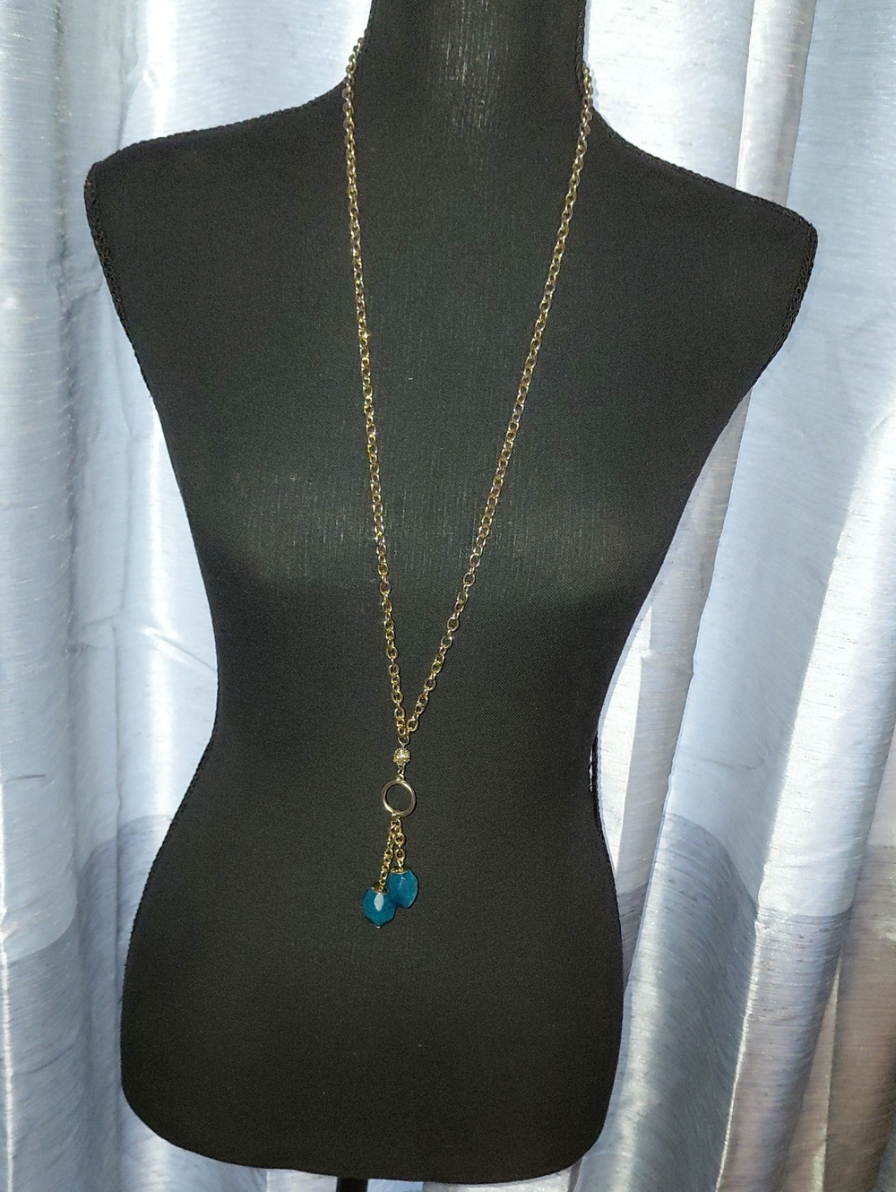 Chico'sGold-Tone Long Pendant Necklace with Teal Stone Charms